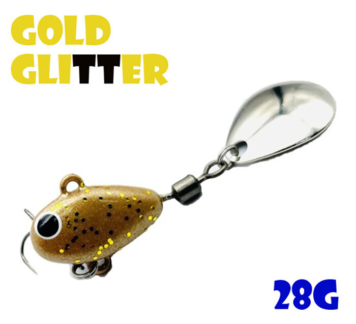 Блесна Тейл-Спиннер для рыбалки Uf-Studio Hurricane 28g #Gold Glitter