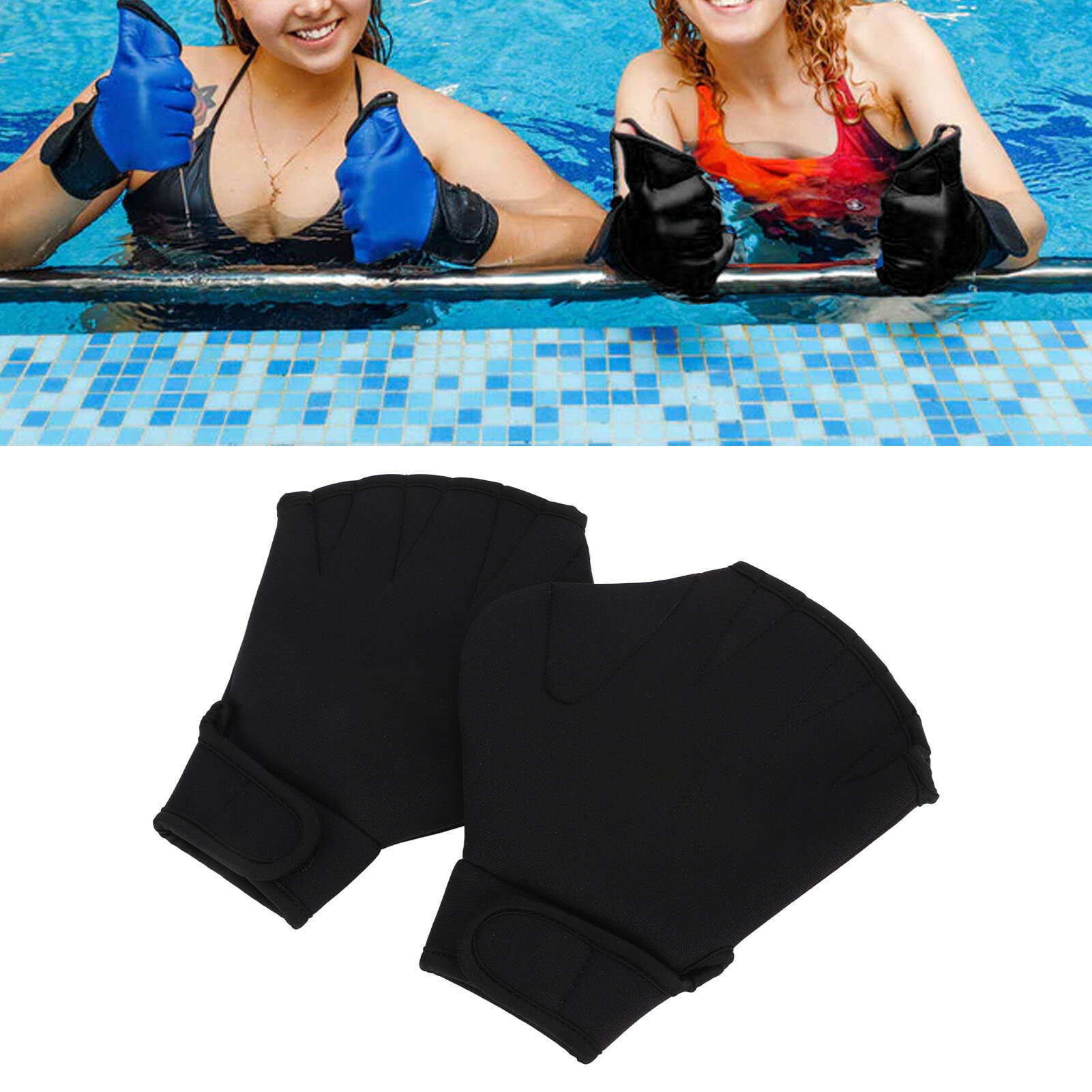 2 шт. перепончатые перчатки для плавания, регулируемые перчатки для плавания с открытыми пальцами и ремешком на запястье для плавания, дайвинга, черный L