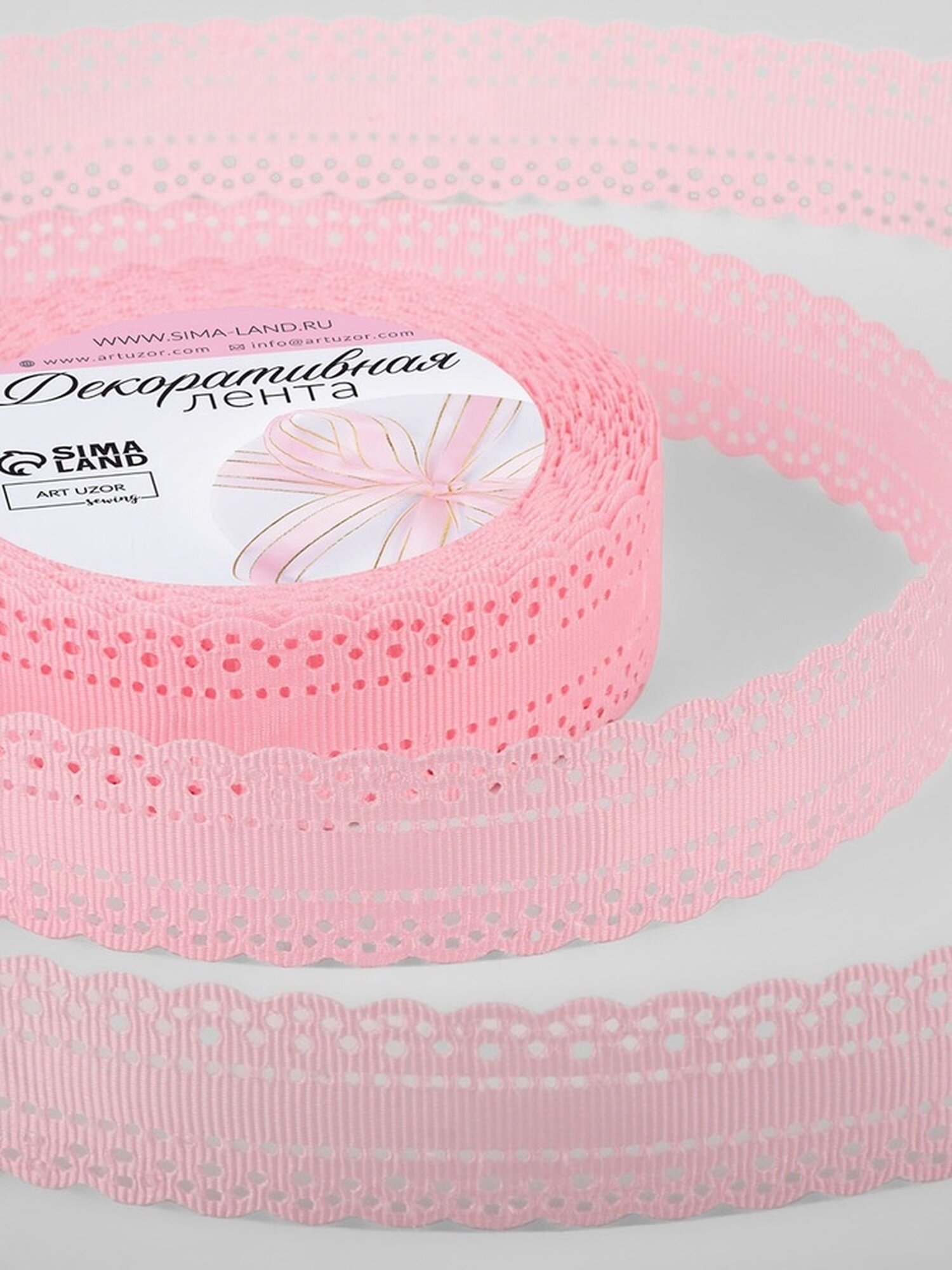 Лента декоративная репсовая с ажурным краем 25 мм × 91 ± 05 м цвет розовый