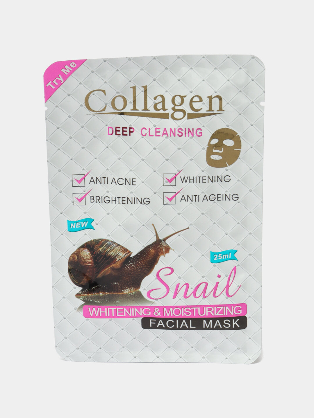 Тканевая маска CQK "Collagen Snail", для всех типов кожи, 25мл — фото 1