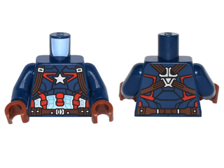 Torso Armor with Silver Star on Chest and Red, White and Reddish Brown Harness Pattern / Dark Blue Arms / Reddish Brown Hands, 973pb1956c01 Dark Blue U