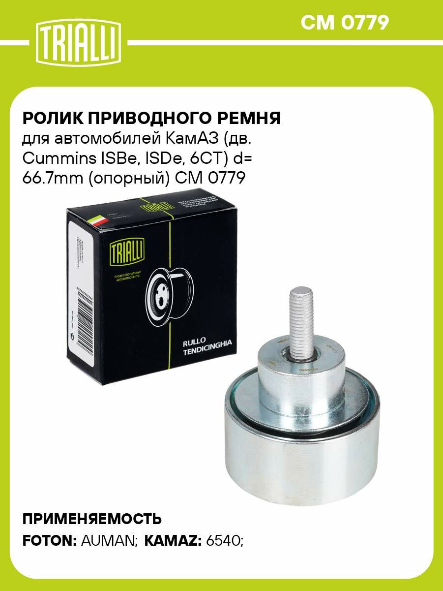 Ролик приводного ремня для автомобилей КамАЗ (дв. Cummins ISBe, ISDe, 6CT) d= 66.7 mm. TRIALLI - фото №1
