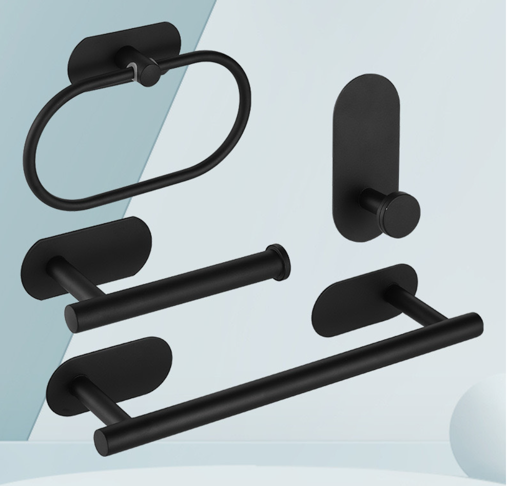 Картинки Набор держателей "4 в 1", нержавеющая сталь, черный, самоклеящийся, без сверления