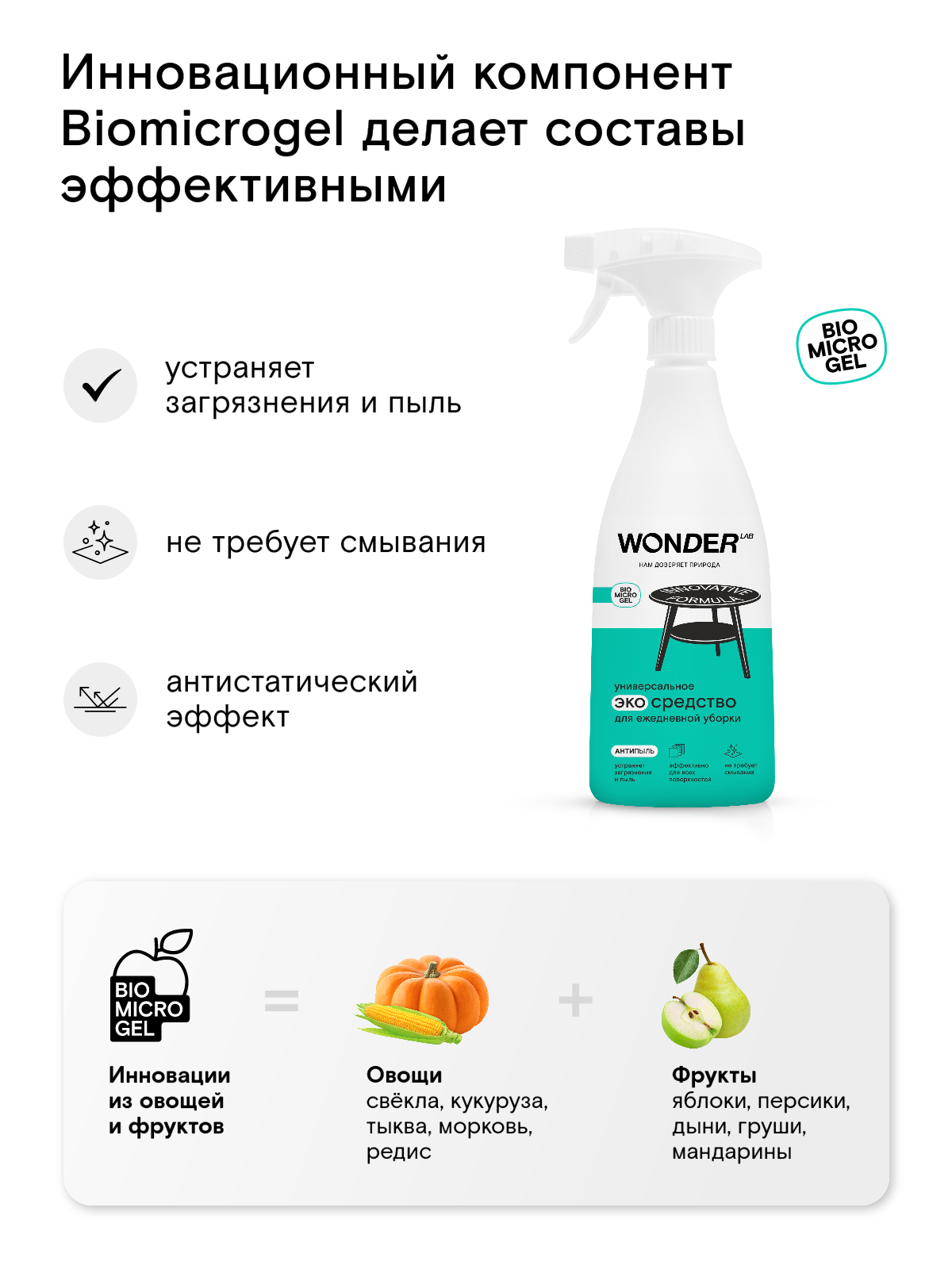 Универсальное чистящее и моющее средство для уборки дома WONDER LAB, 550 мл — фото 1