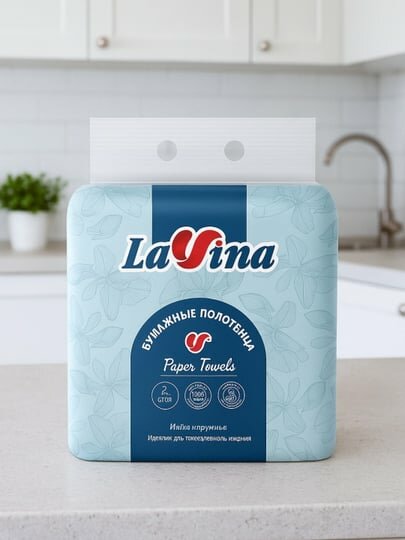 Бумажные полотенца Lavina, 100%, мягкие, белоснежные, 2 слоя, открывание снизу