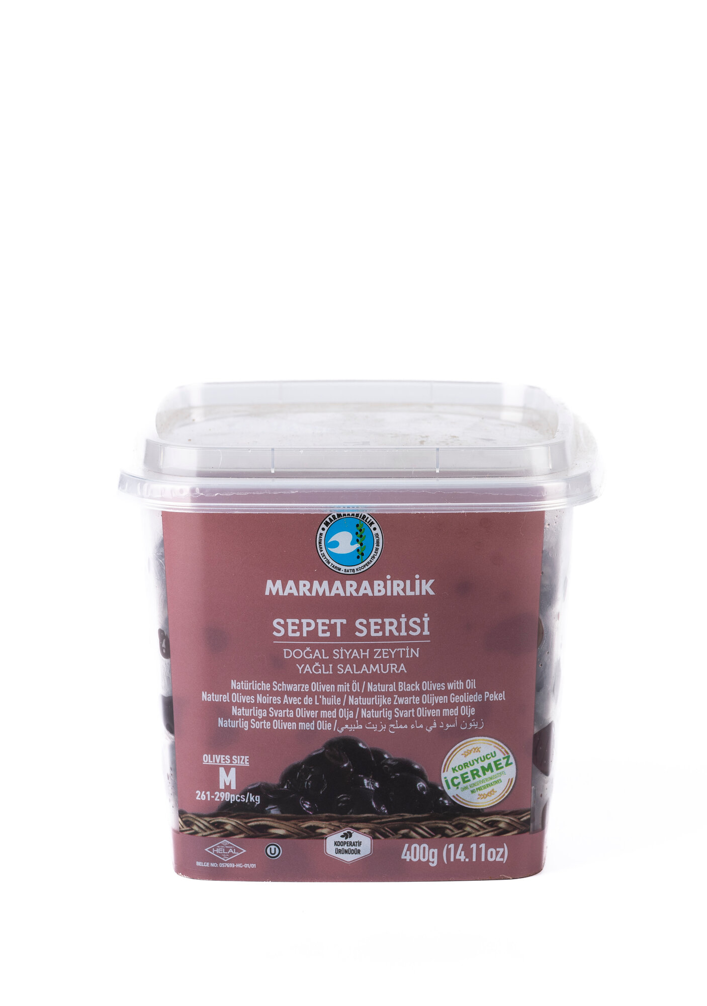 Оливки Marmarabirlik Sepet Serisi M, с косточкой, в масле, 400г