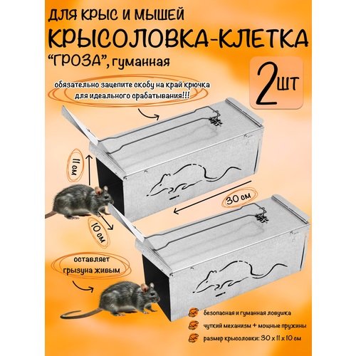 Крысоловка для крыс гуманная, клетка большая, ловушка для мышей, грызунов, Гроза, Планета Садовод, Серый, 2 штуки серебро