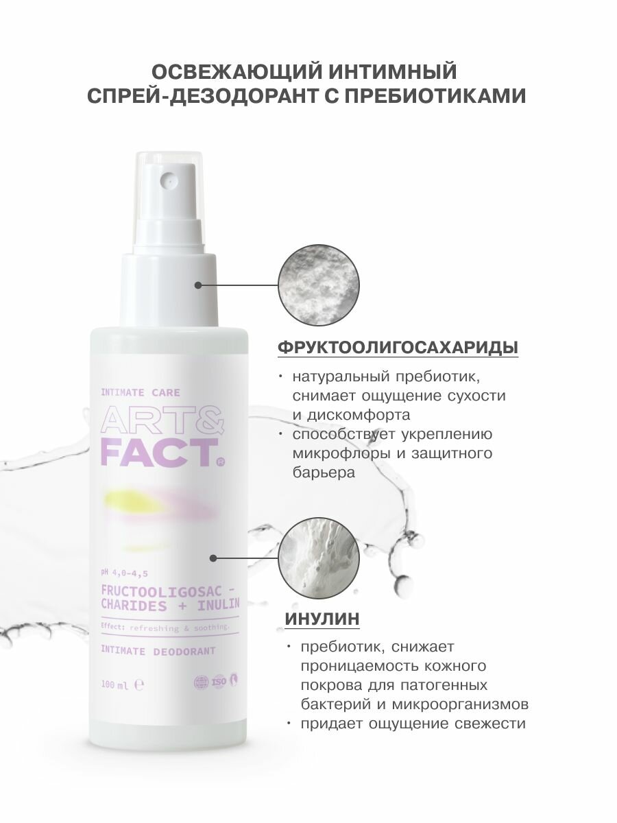 Изображение ART&FACT. Intimate Care/ Освежающий интимный спрей-дезодорант с пребиотиками, 100 мл