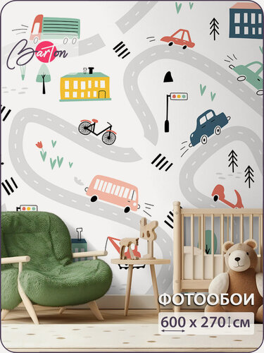 Изображение товара Фотообои на стену флизелиновые 3d Детские Машины 600x270 см Bartonwall K129