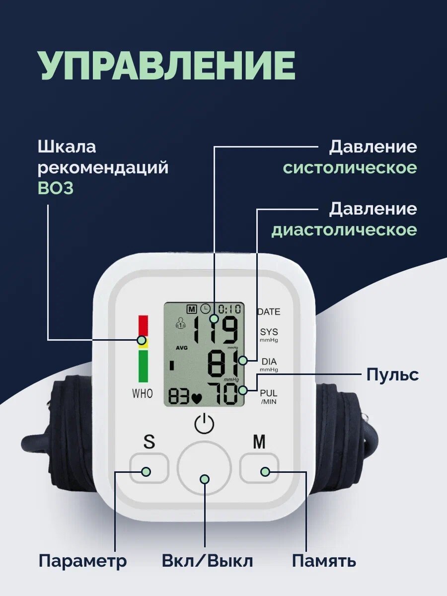 Картинки Тонометр электронный автоматический на плечо, с голосовой озвучкой. В комплекте с батарейками