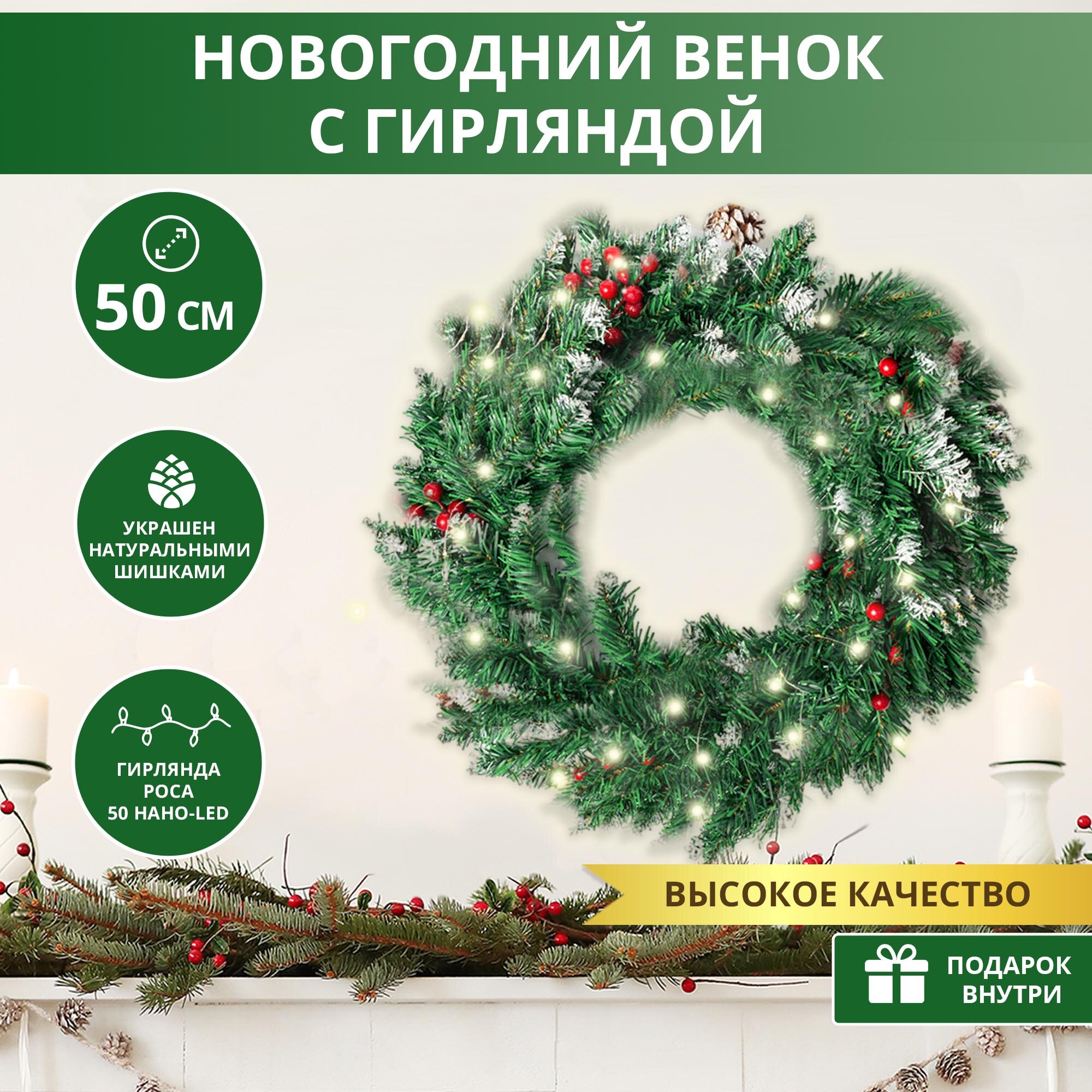 Новогодний венок с гирляндой 