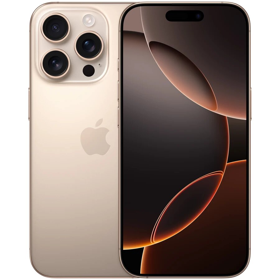 Смартфон Apple iPhone 16 Pro 128 GB, Desert titanium, DualSim/sim, OLED, NFC, чехол и защитное стекло в подарок — фото 1