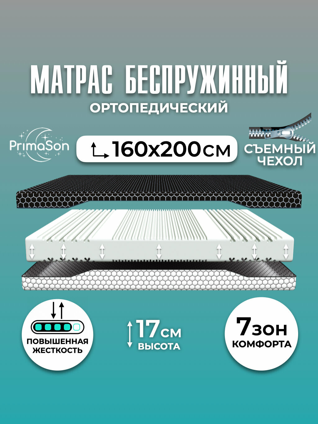 Матрас 160х200 беспружинный ортопедический PrimaSon Magnum 7