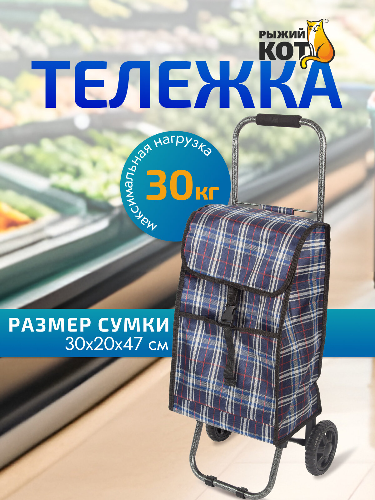 Сумка-тележка Рыжий кот 32 л 32х84х29 см ручная кладь клетка
