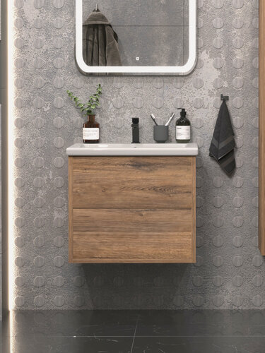 Изображение товара Тумба подвесная без раковины Vannika Rinni 50 для ванной комнаты, дуб веллингтон табак