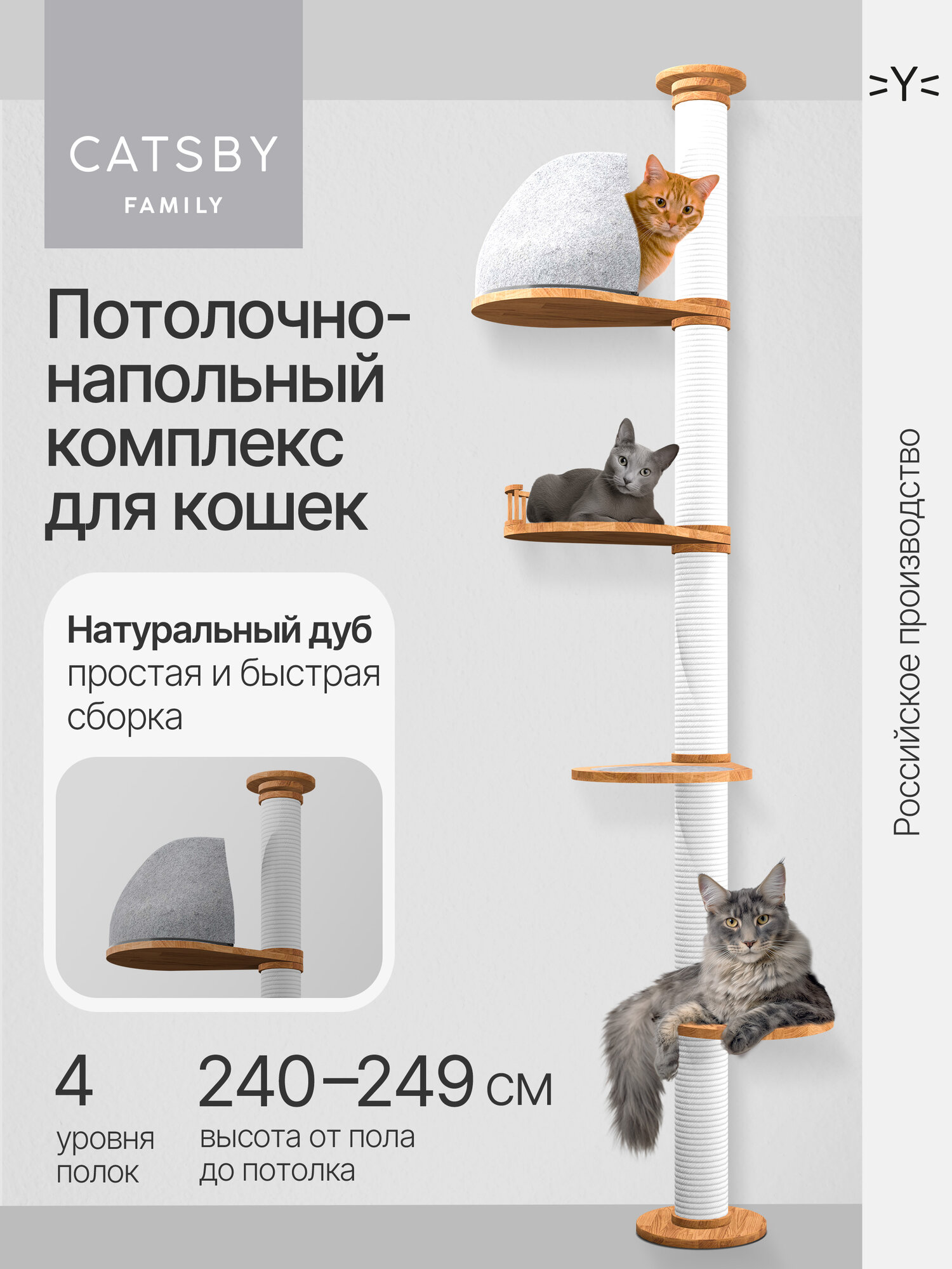Когтеточка Catsby Family, для кошек, 240 - 255 см, дерево, высота до потолка