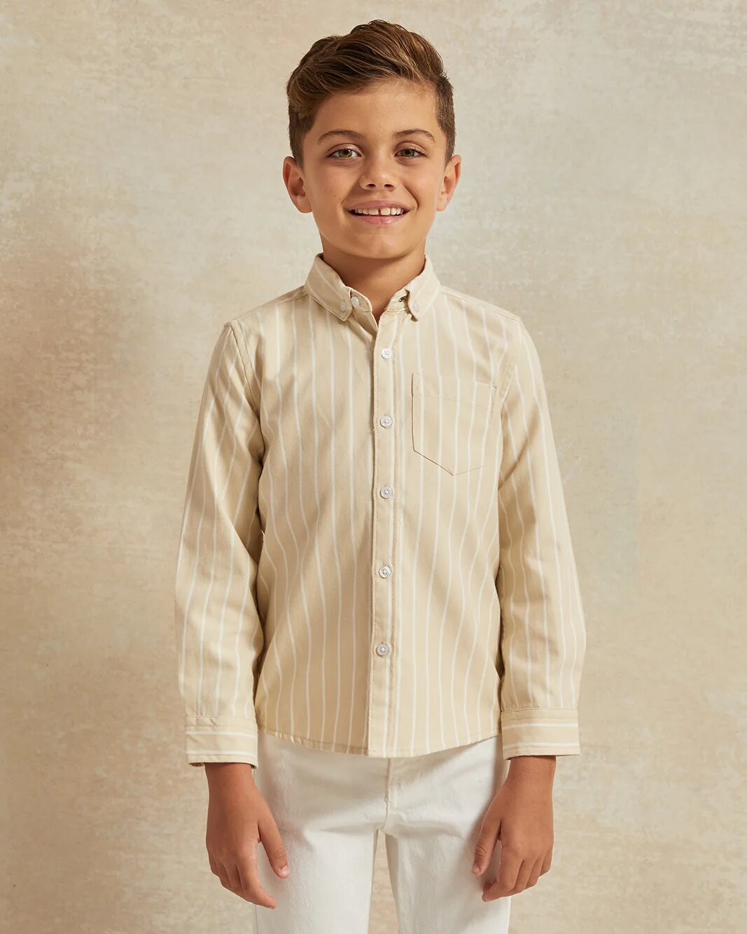 Рубашка REDTAG, размер 7-8 лет, бежевый