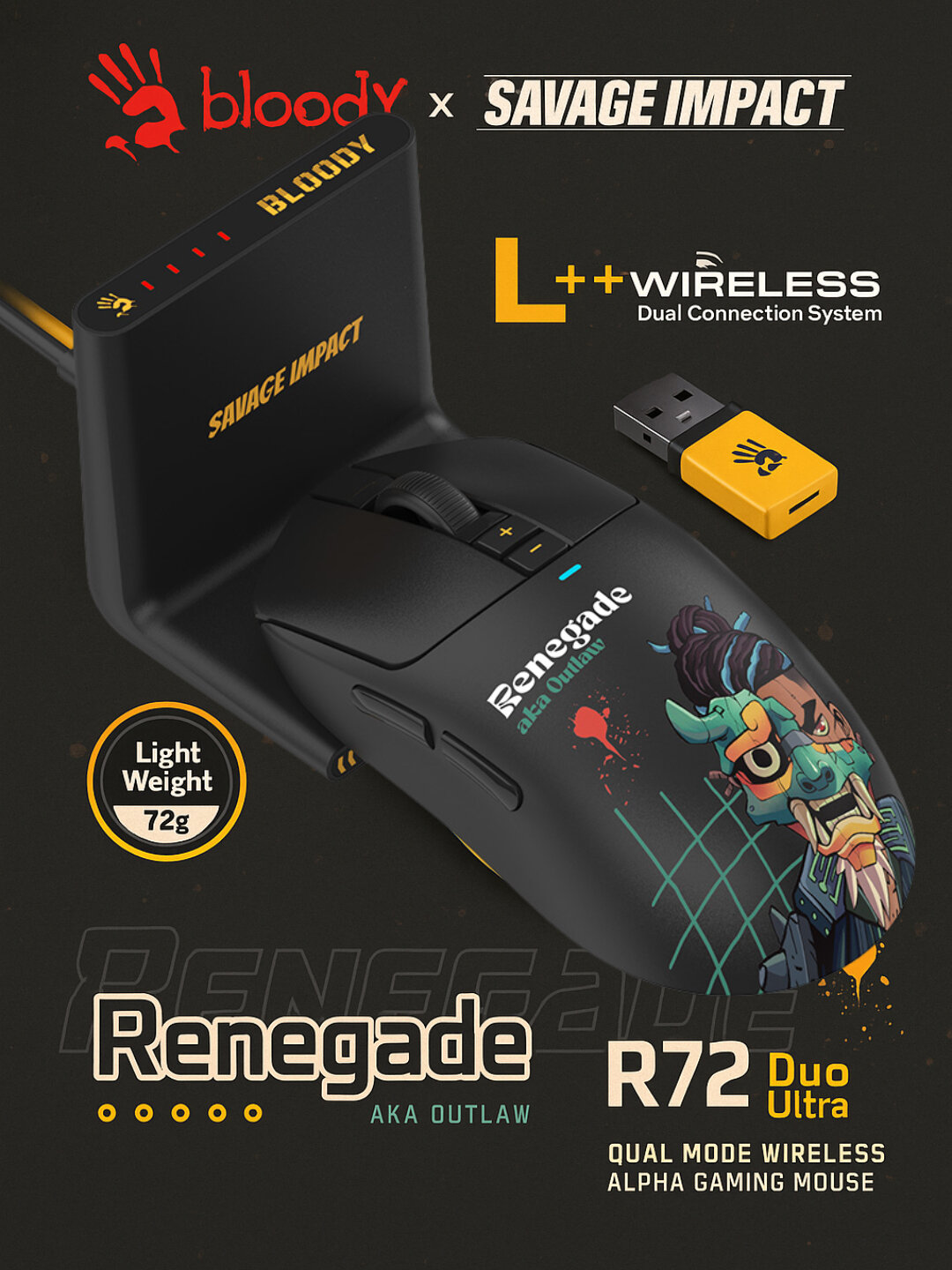 Bloody R72 Ultra-Duo Renegade — профессиональная игровая мышь с беспроводным подключением
