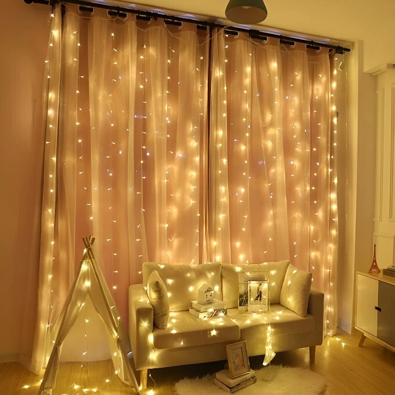 Гирлянда штора на окно гирлянда 3x2 теплый жёлтый прозрачный провод контроллер