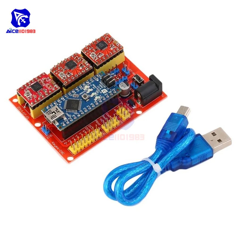 Щит ЧПУ diymore V4 1 шт, модуль Nano V3.0, 3 шт, шаговые драйверы A4988 Reprap с кабелем Micro USB для 3D-принтера Arduino
