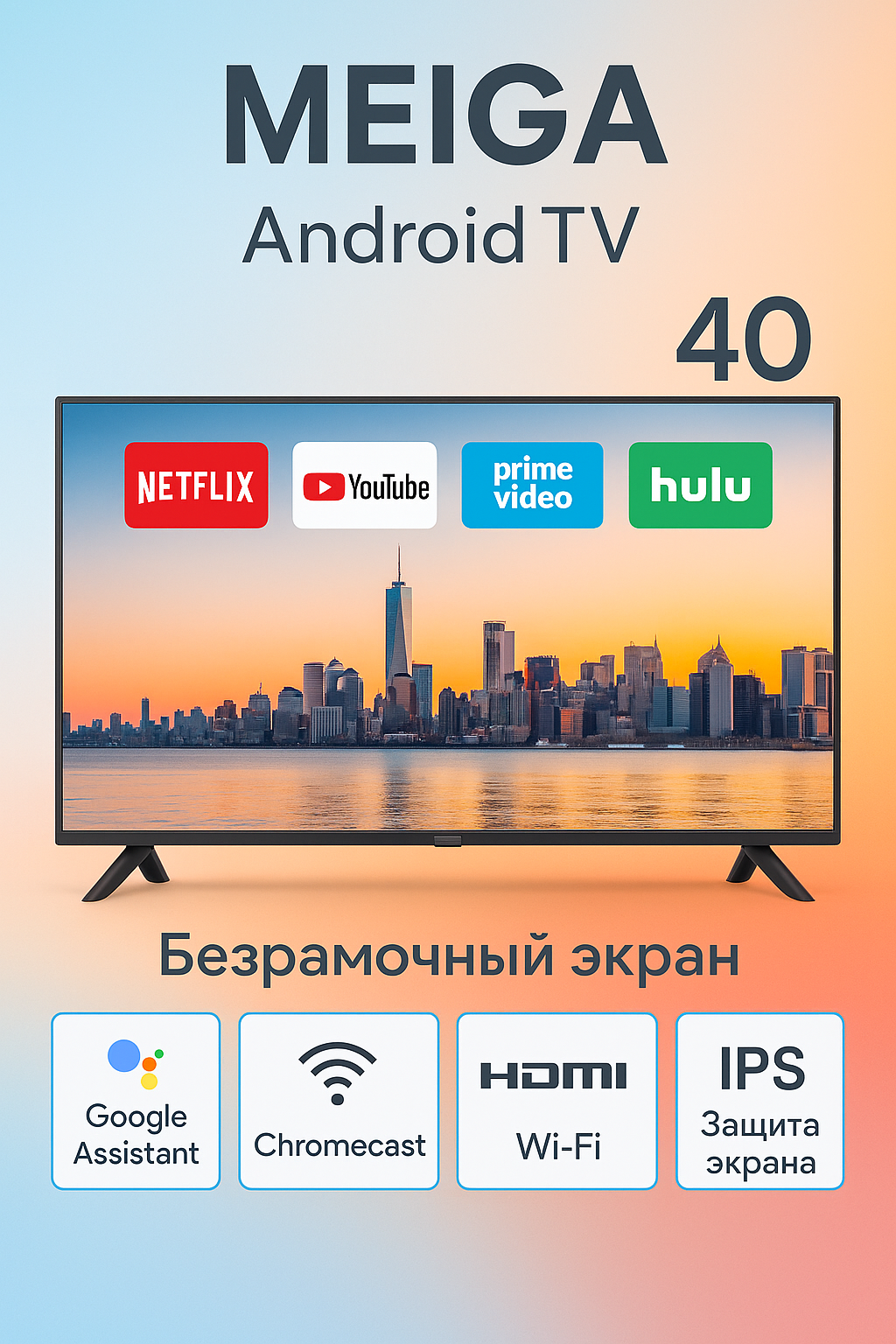 Телевизор MEIGA 32/40/50" – Смарт ТВ, Wi-Fi, HDMI, Четкое изображение, Стильный дизайн