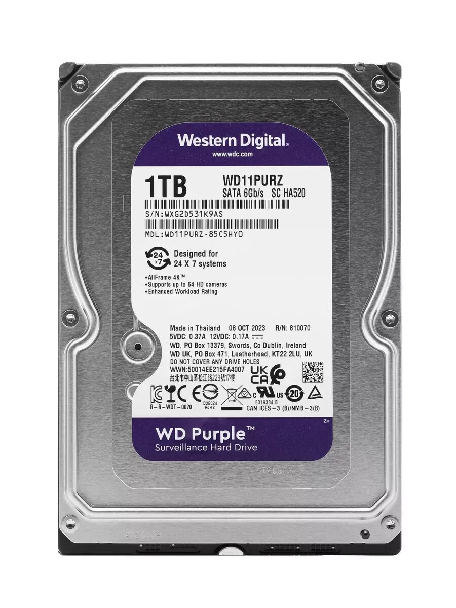 Жесткий диск SATA-III 1TB 11PURZ Surveillance Purple