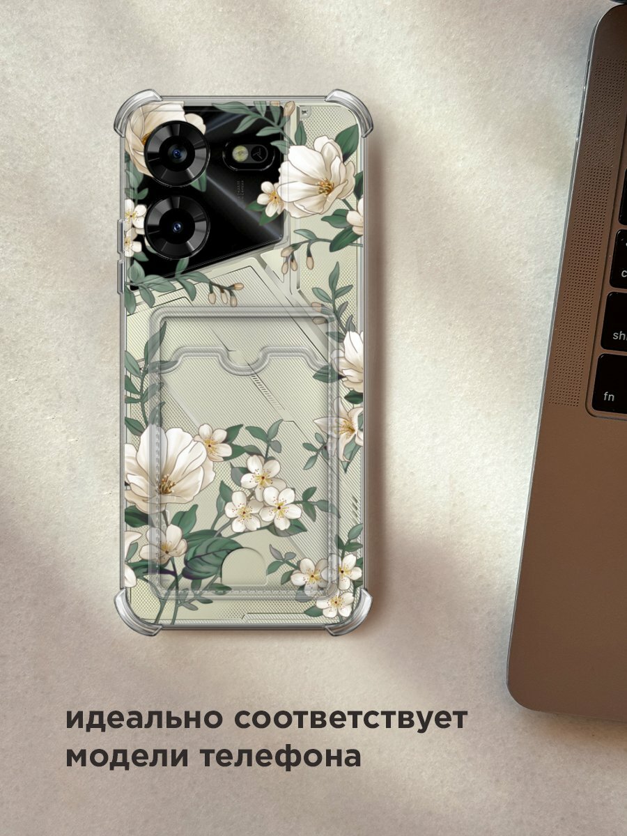 Чехол на Tecno Pova 5 (Техно Пова 5) с картой и принтом "Нежная цветочная рамка 1" — фото 1