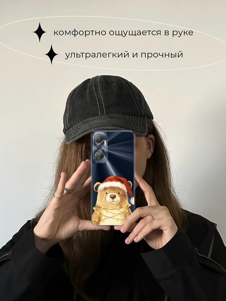 Чехол на Infinix Hot 20 4G / Инфиникс Хот 20 4G с принтом "Медвежонок в шапочке", прозрачный — фото 1