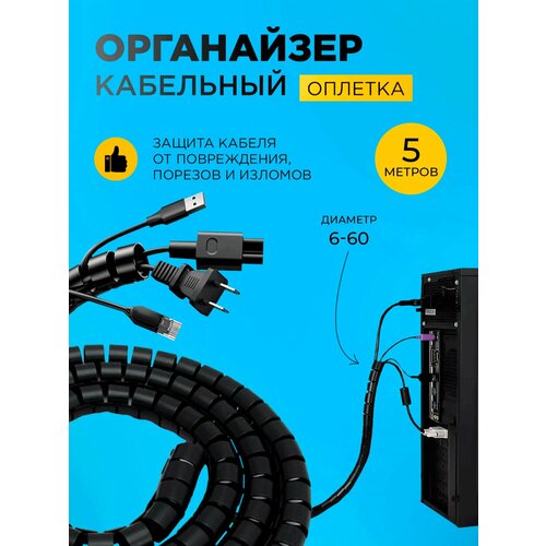 Оплетка органайзер для защиты провода 4-50 мм 10 м спиральная лента 450₽