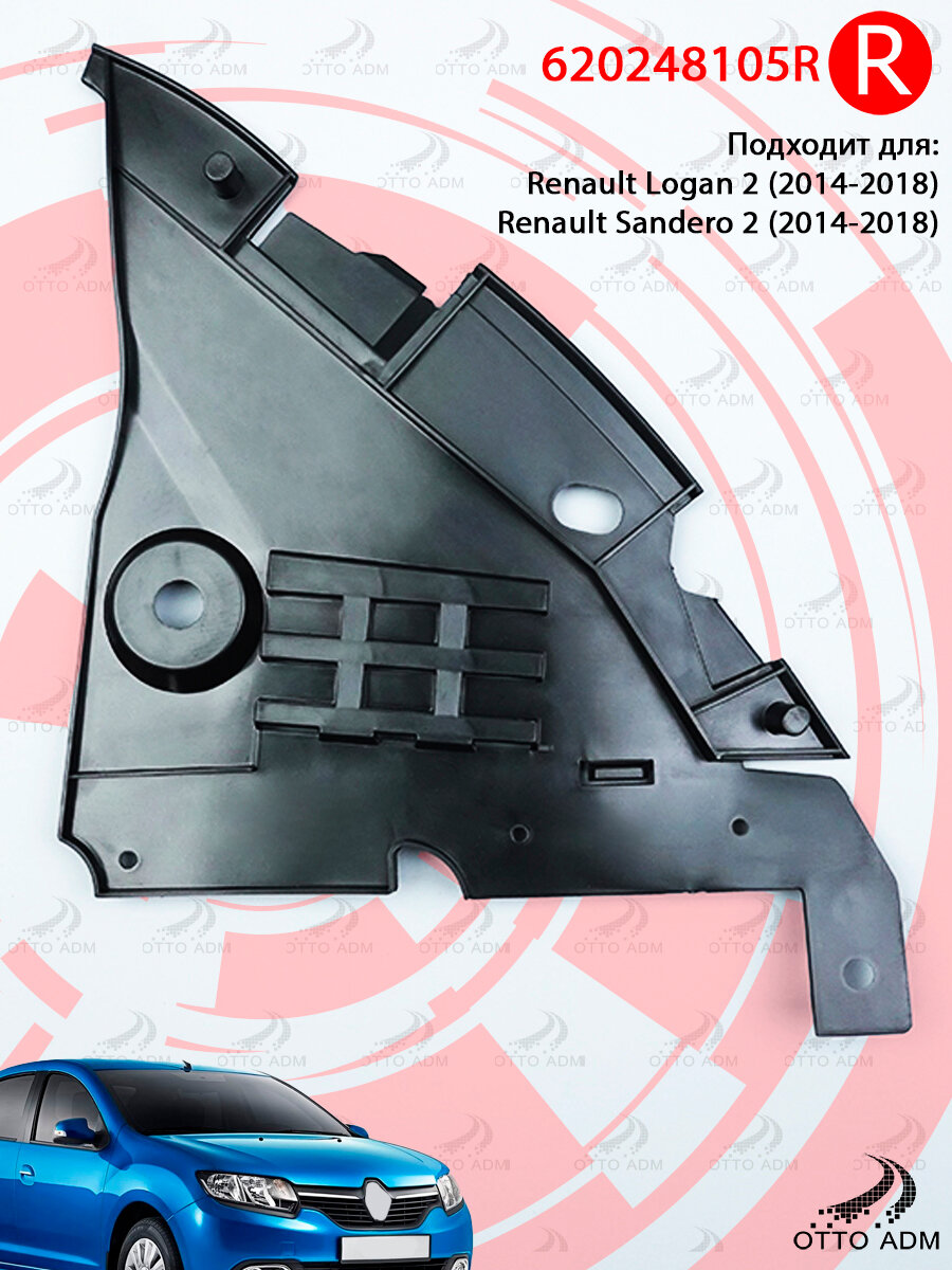 Защита бампера для Рено Логан Сандеро Пыльник переднего бампера правый для Renault Logan Sandero 2 (2014+) 620248105R