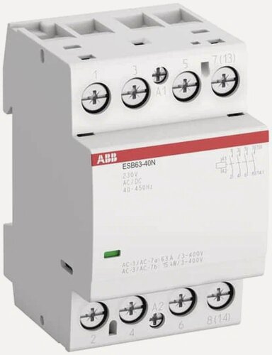 Изображение товара Контактор ABB ESB63-40N-06 модульный (63А АС-1, 4НО), катушка 230В AC/DC 3 модуля