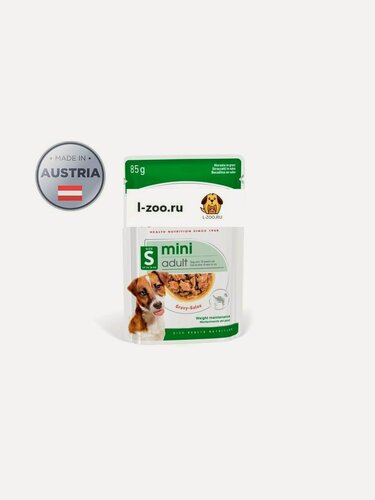 Изображение товара MINI ADULT Корм консервированный полнорационный для взрослых собак мелких размеров в возрасте от 10 месяцев 85гр х12шт