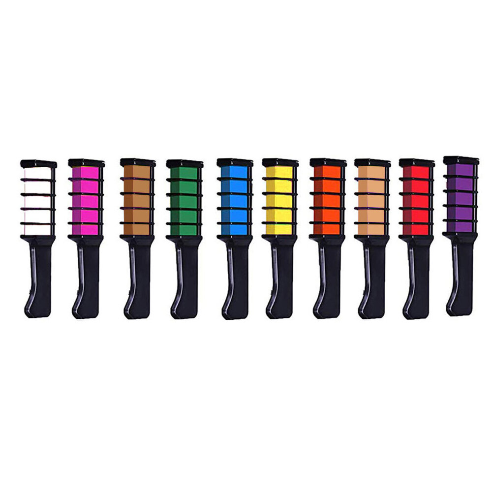 10 Colors Hair Chalk Comb Hair Dye Temporary Hair Color Brush Salon DIY Hair Dyeing Tool with Plastic Shawl Disposable Gloves White Yellow Green Orange Red Rosy Blue Purple Khaki Coffee 10pcs ABS