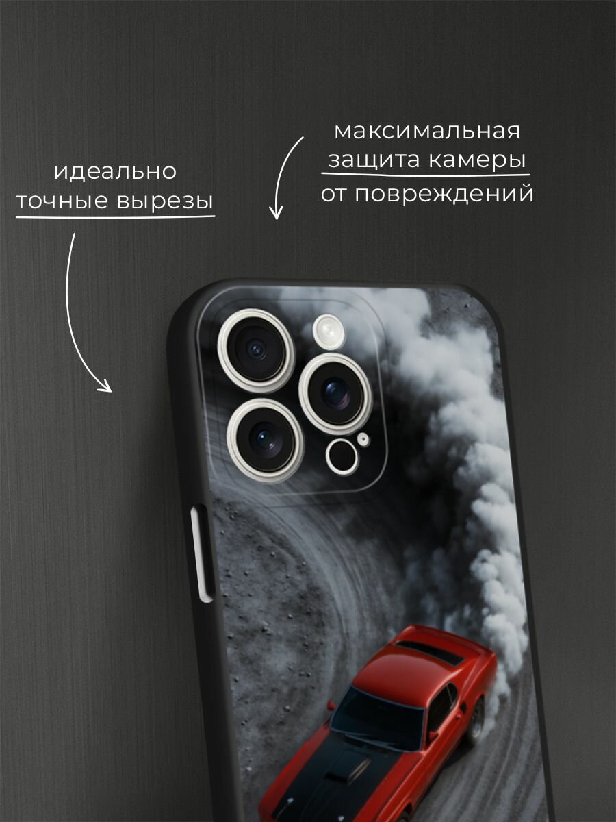 Черный матовый чехол на Apple iPhone 15 Pro Max / Айфон 15 Про Макс с принтом Скоростная машина 2 — фото 1