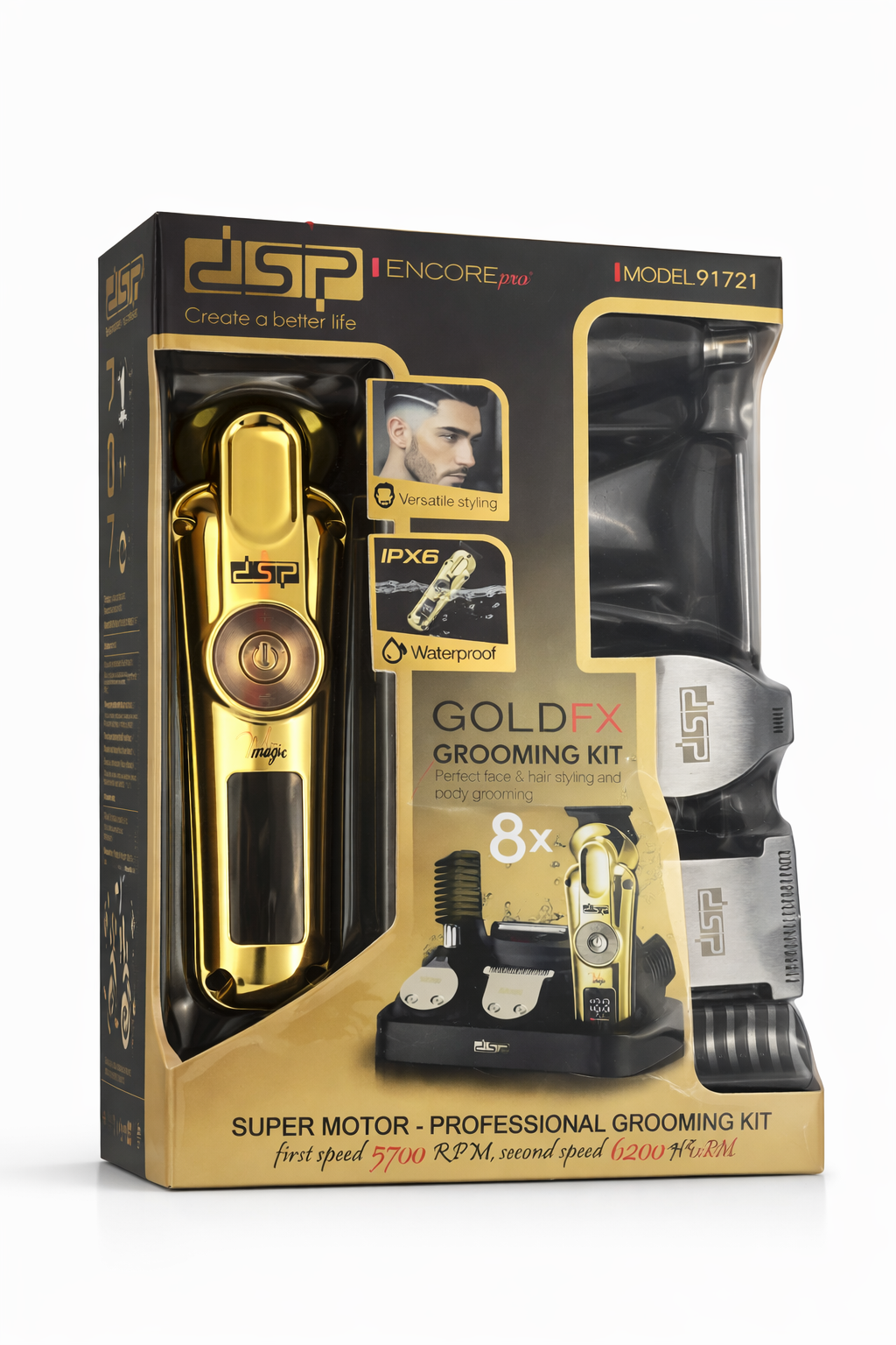 Набор для стрижки DSP Gold FX 8 в 1, профессиональный grooming kit, IPX6, 6200 RPM