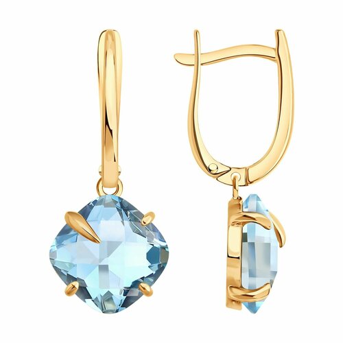 фото Серьги diamant online, красное золото, 585 проба, топаз, длина 2.5 см, , голубой