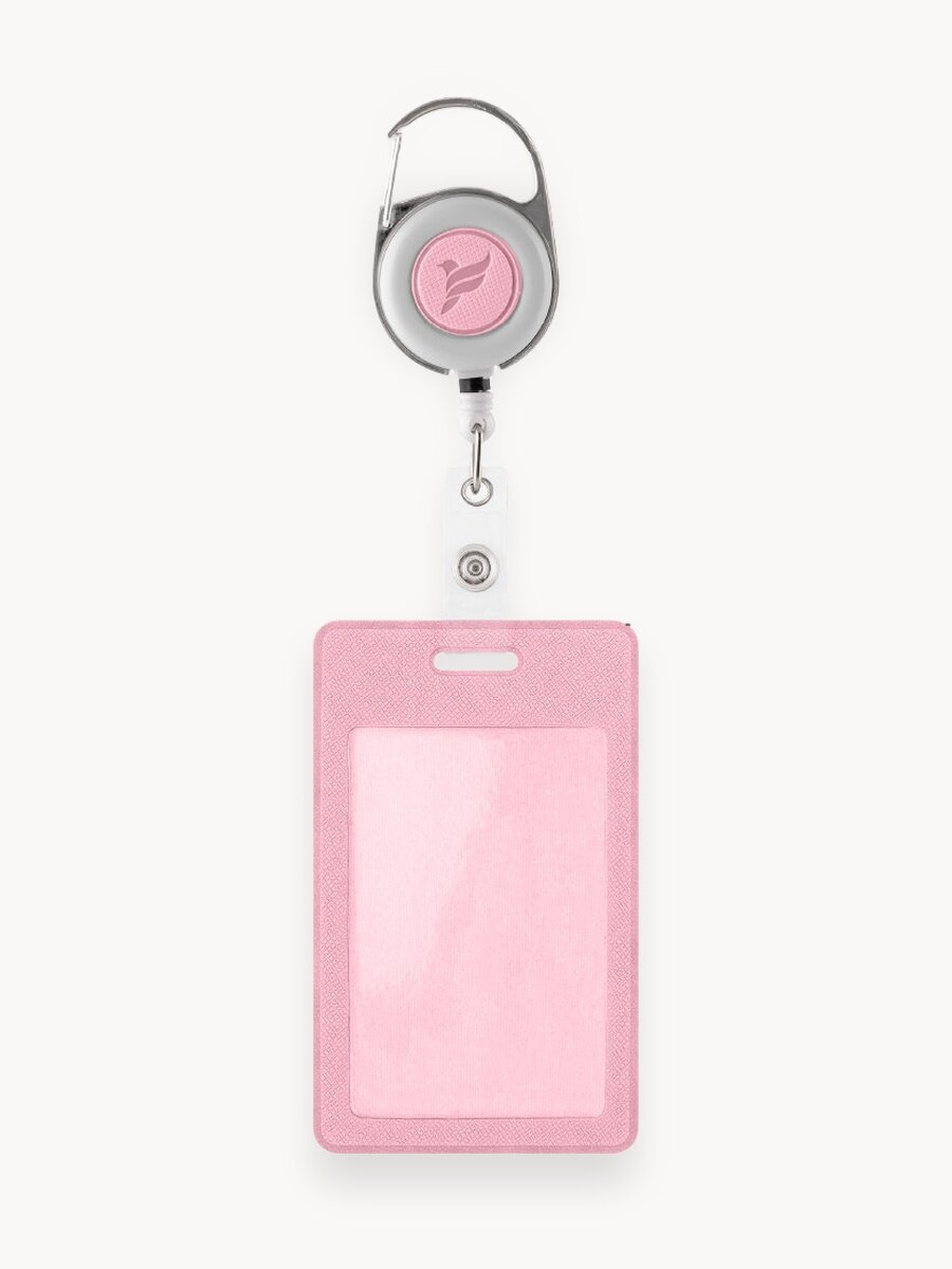 Держатель для пропуска/бейджа с карабином и ретрактором Flexpocket розовый