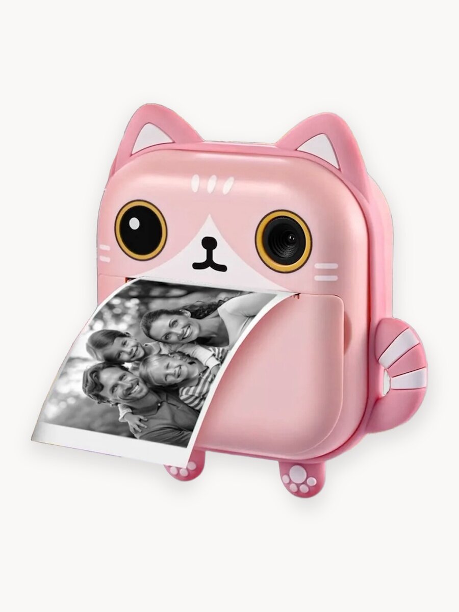 Детский фотоаппарат моментальной печати, две камеры, встроенные игры, MP3 плеер, Котенок