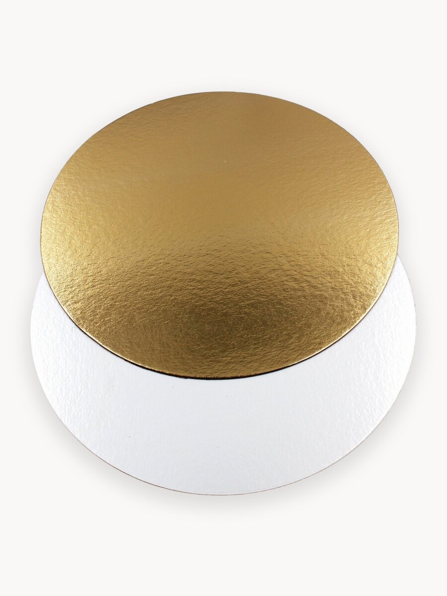Подложка d 30см, h 1.5мм, 5шт, золото/белый жемчуг, двусторонняя для торта, пирожных, десертов / кондитерская круглая, усиленная крепкая 30 см
