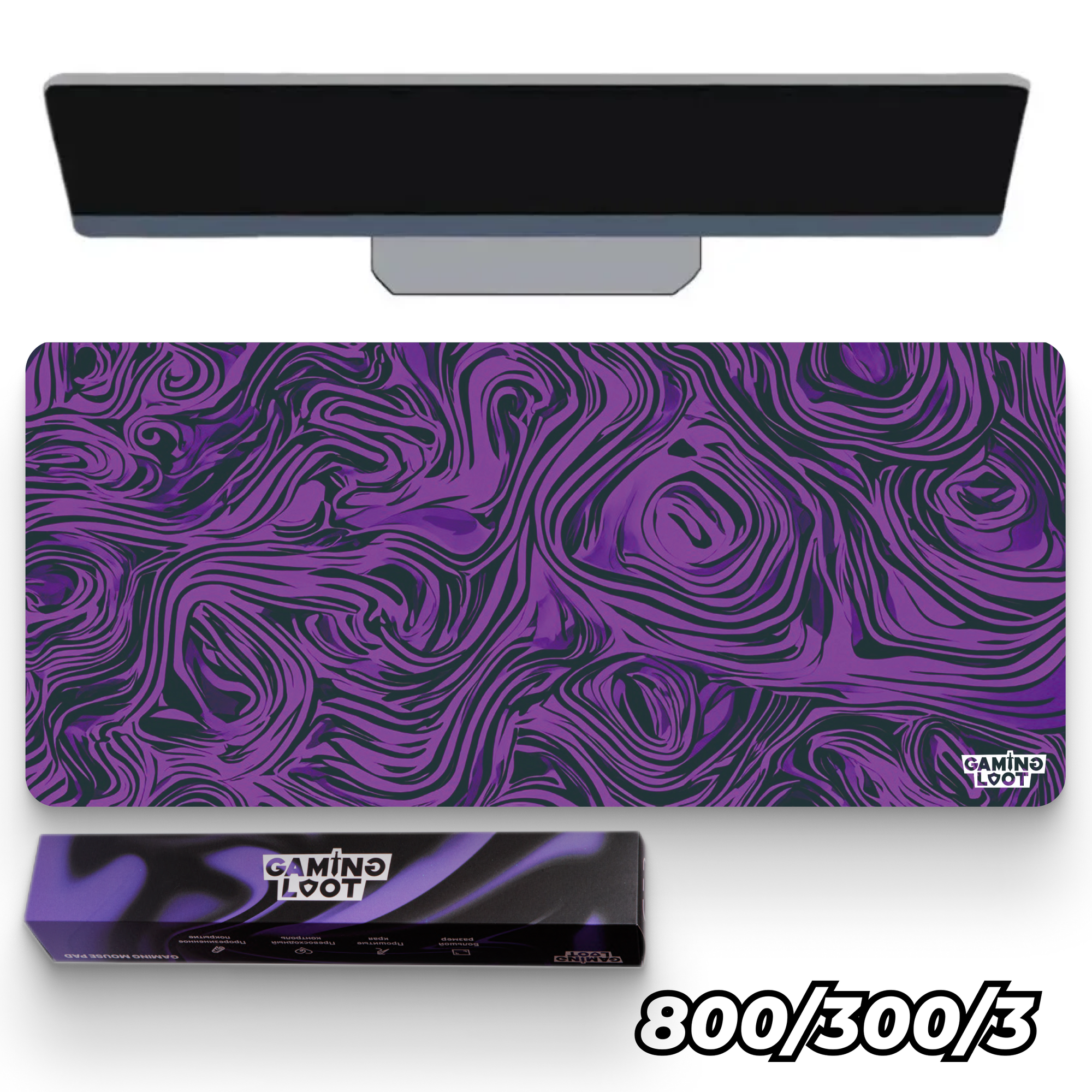 Фиолетовый мраморный игровой коврик для мыши жаккард Gaming Loot 80x30