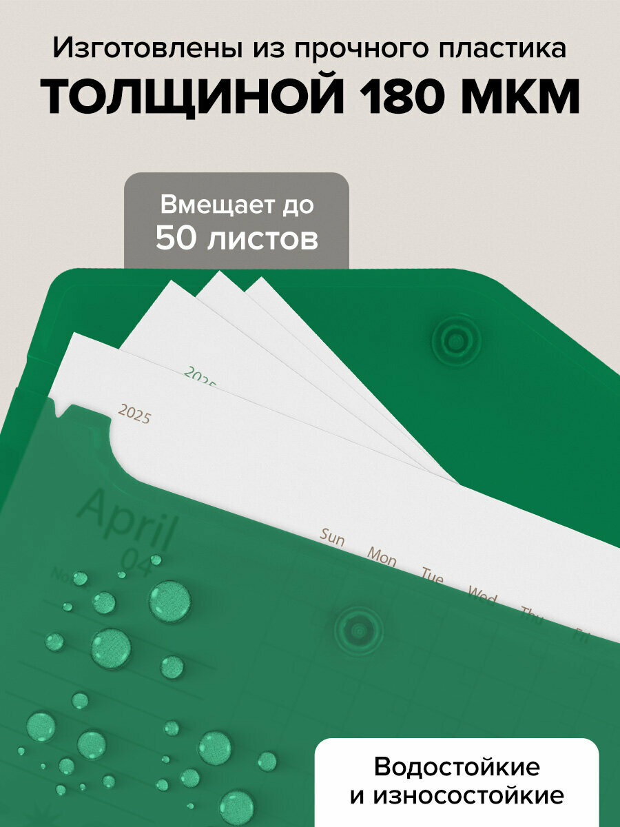 Папка конверт для тетрадей, документов и бумаг А6 с кнопкой, набор 6 штук, канцелярия для школы и офиса, цвета ассорти, Brauberg, 272874 — фото 1