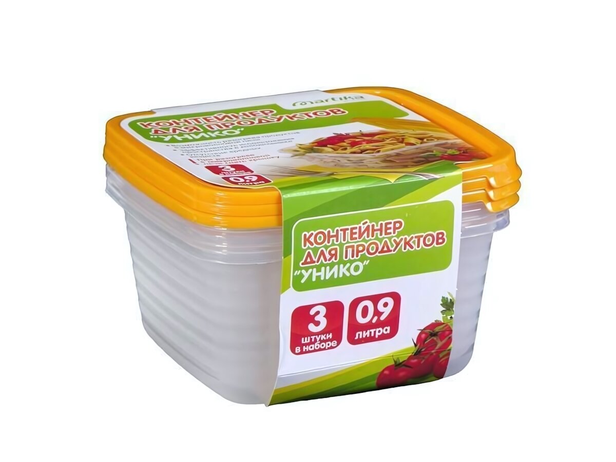 Комплект пластиковых контейнеров «Унико» 09л 3 шт для хранения и микроволновки