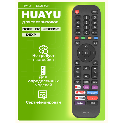 Пульт ДУ Huayu EN2F30 H для телевизоров Hisense, Dexp, Doffler