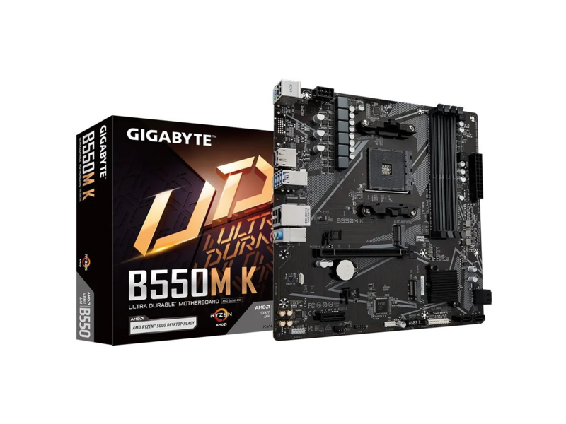 Материнская плата B550M K, Socket AM4, AMD B550, 4xDDR4-3200, HDMI+DP, 1xPCI-Ex16, 1xPCI-Ex1, 4xSATA3(RAID 0/1/10), 2xM.2, 8 Ch Audio, GLan, (4+2)xUSB2.0, (4+2)xUSB3.2, 1xPS/2, mATX, RTL {10}
