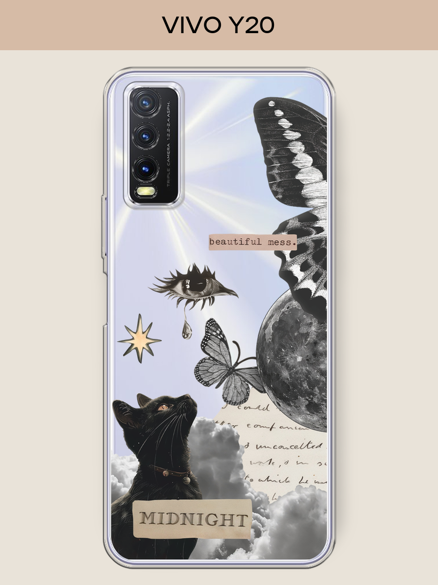 Силиконовый чехол "Midnight collage" на Vivo Y20 / Виво Y20, прозрачный