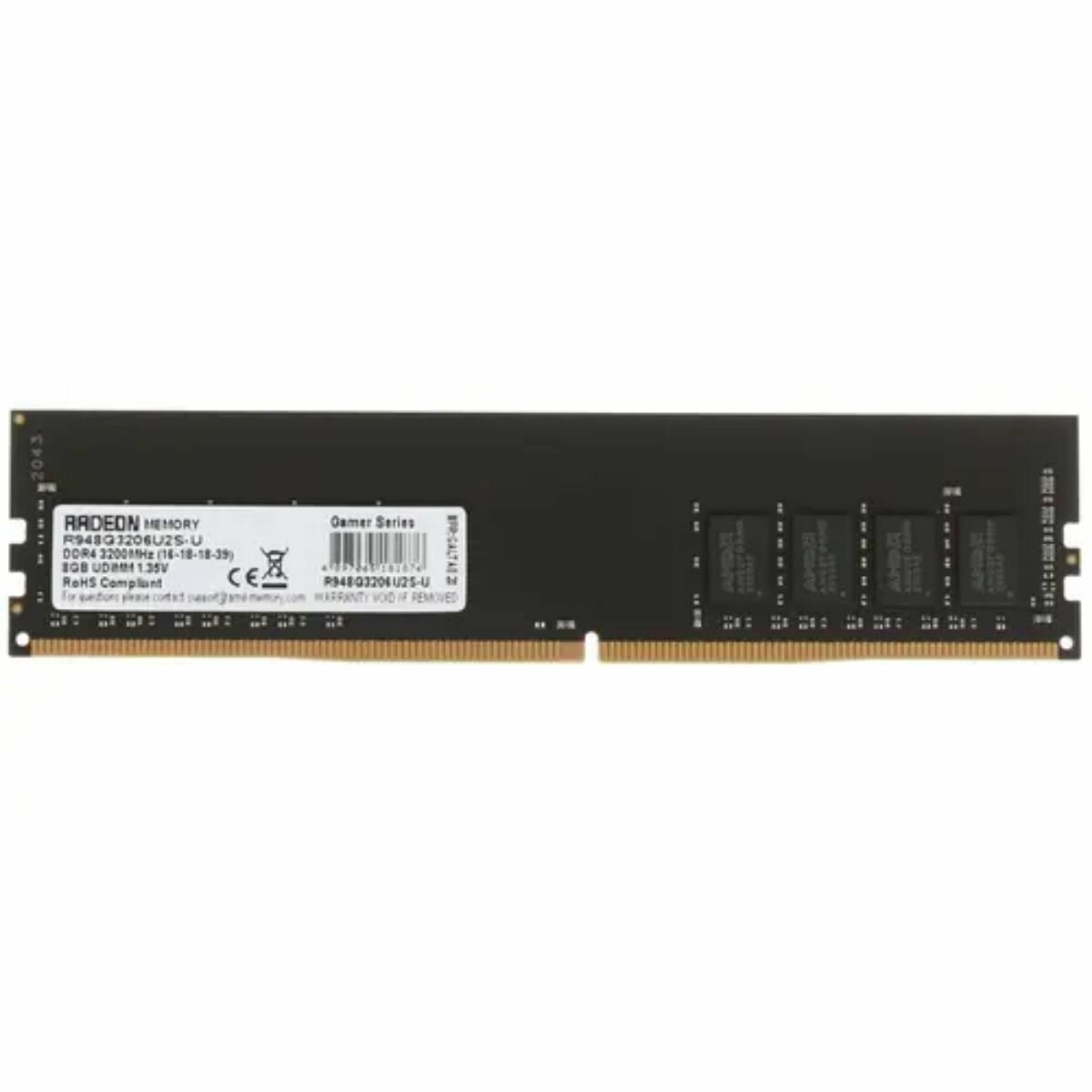 Память DDR IV 08GB 3200MHz AMD Radeon DDR4 R9 Gamers Series Black R948G3206U2S-U/UO Non-ECC. CL16. 1.35V. RTL