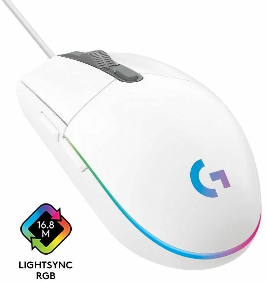 Игровая мышь Logitech G102 Lightsync, оптическая, проводная, белый (910-005809) — фото 1