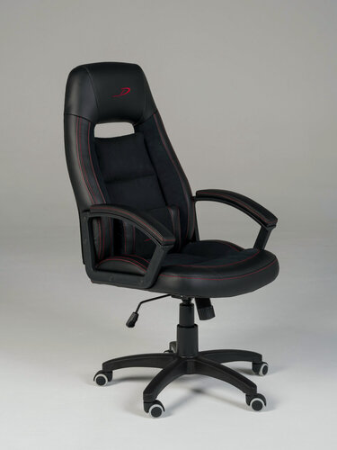 Изображение товара Кресло игровое Диво черное, ткань/экокожа, топ-ган люкс, регулируемые подлокотники, 1 подушка