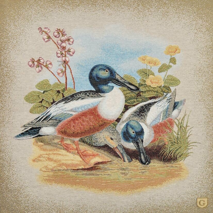 Средневековый гобелен без рамы с утками и цветами 50X50 см края обработаны оверлоком декор для интерьера или подарок