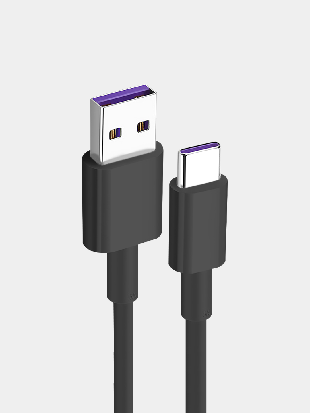 Кабель 5А Type C - USB для быстрой зарядки и передачи данных 1 метр, черный